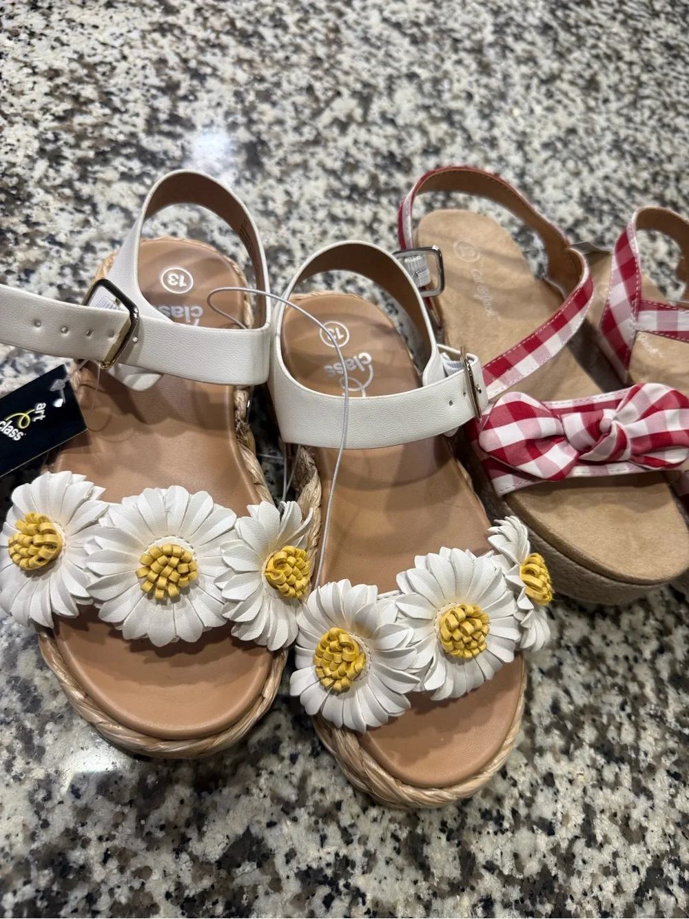 art class White Daisy Platform Sandals with Yellow Centers